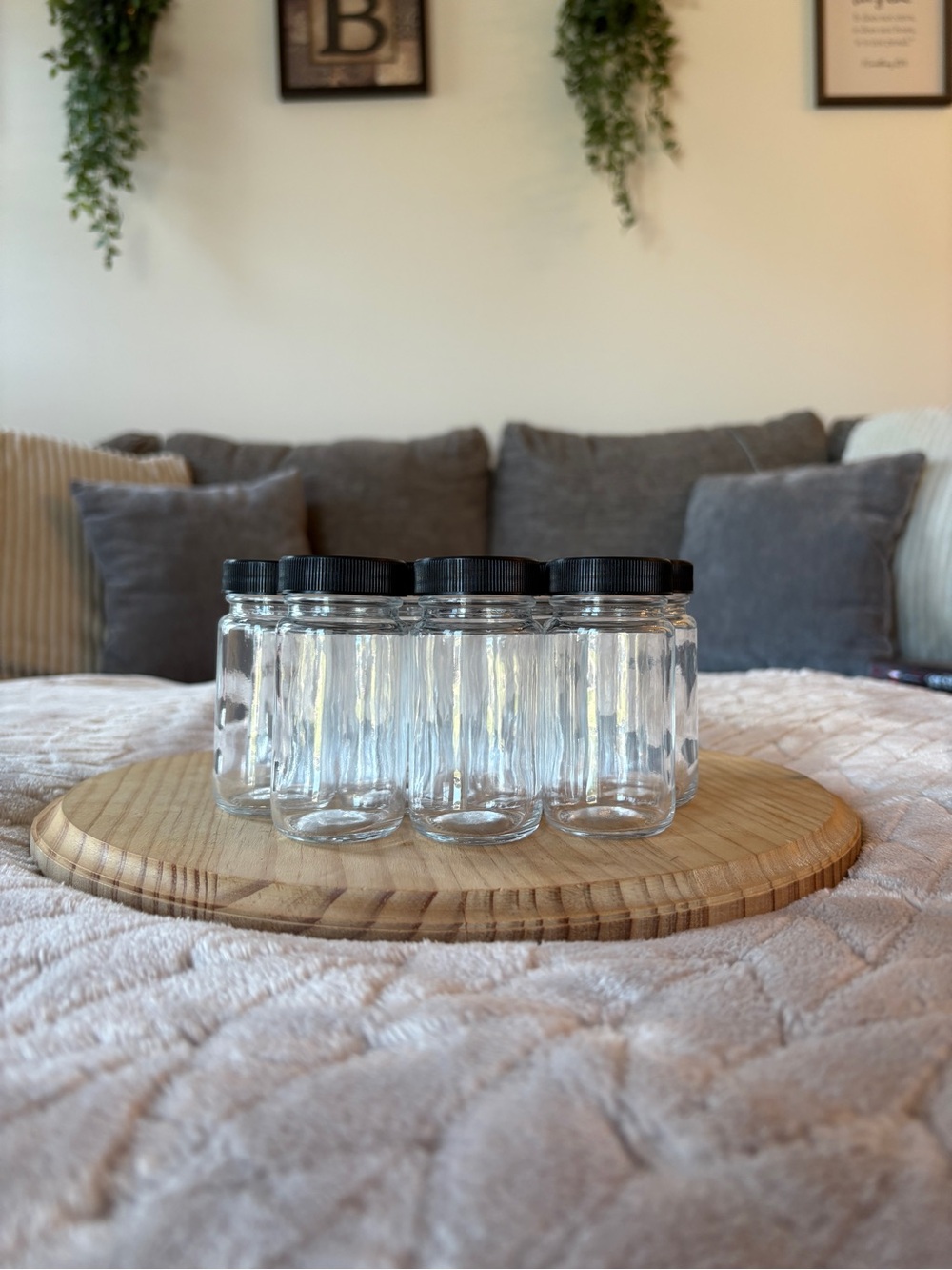Set of 15 Clear Glass Jars with Black Lids